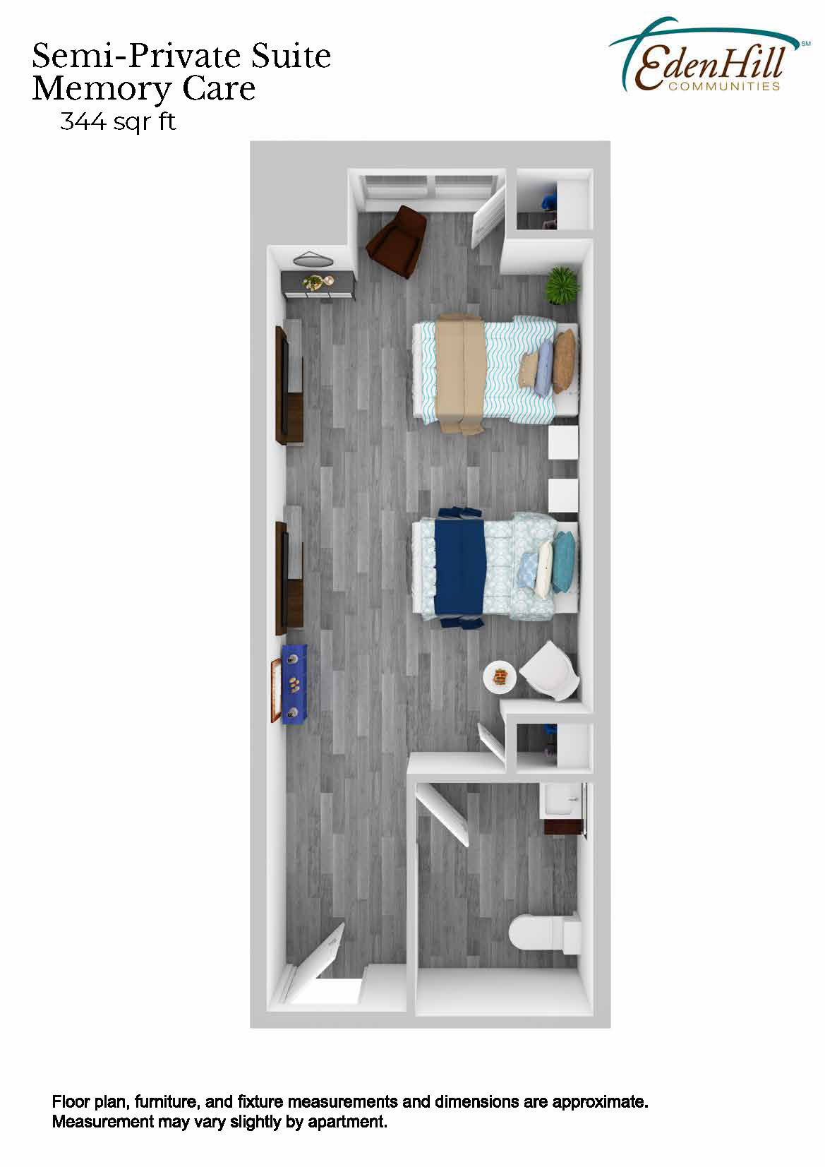 Floor plan of a semi-private memory care suite