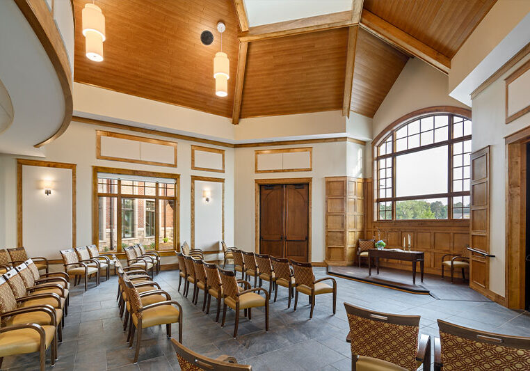 Interior view of a common area with seating