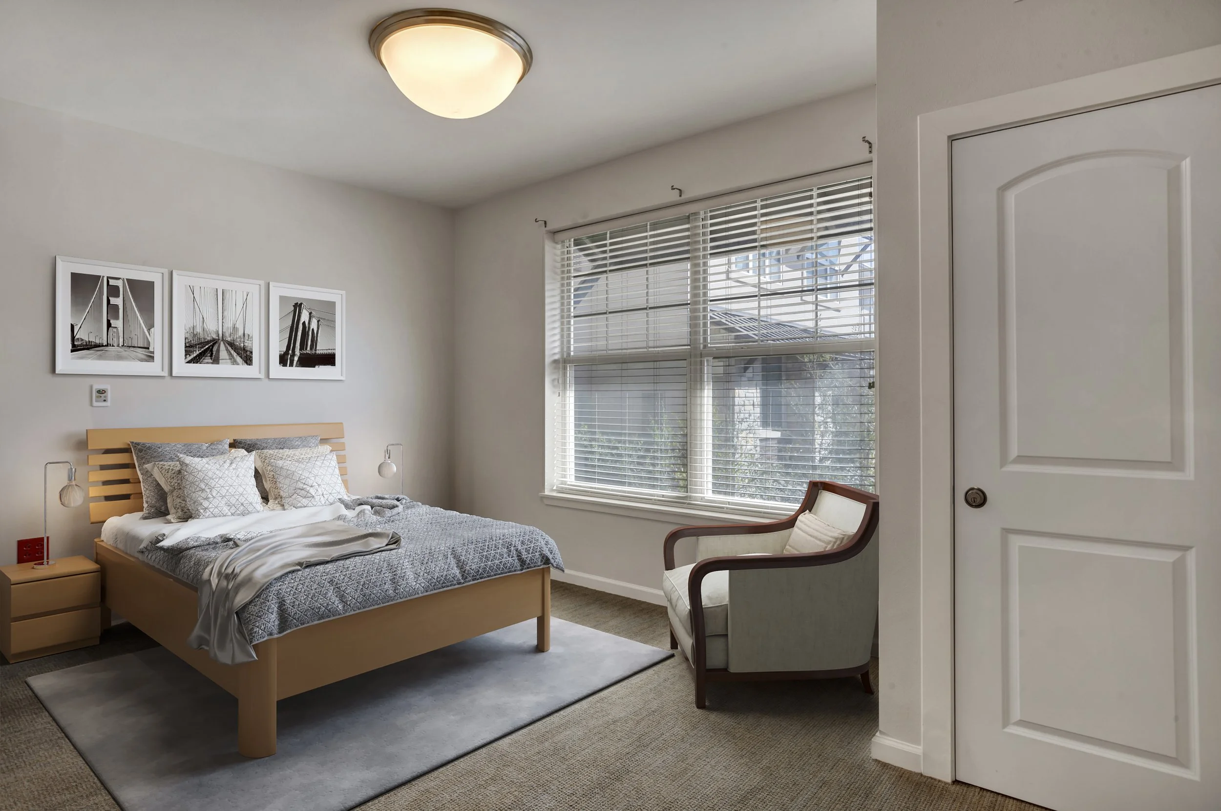 Well-furnished private resident room with natural light