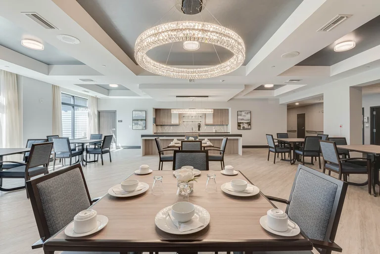 Dining area with set tables and modern decor