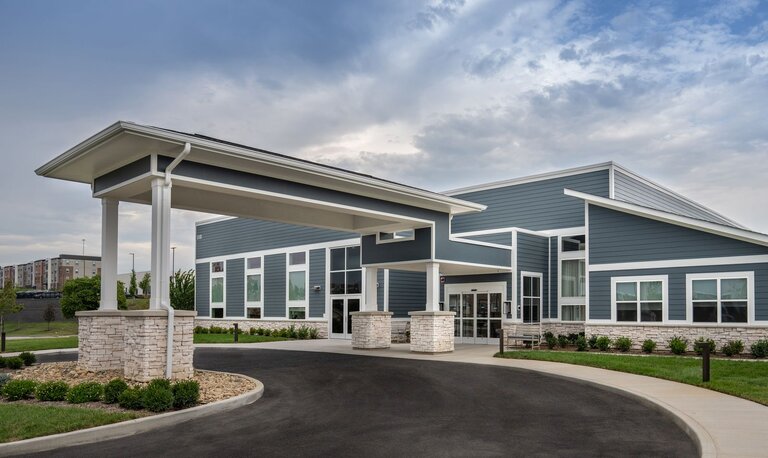 Exterior view of the facility building entrance