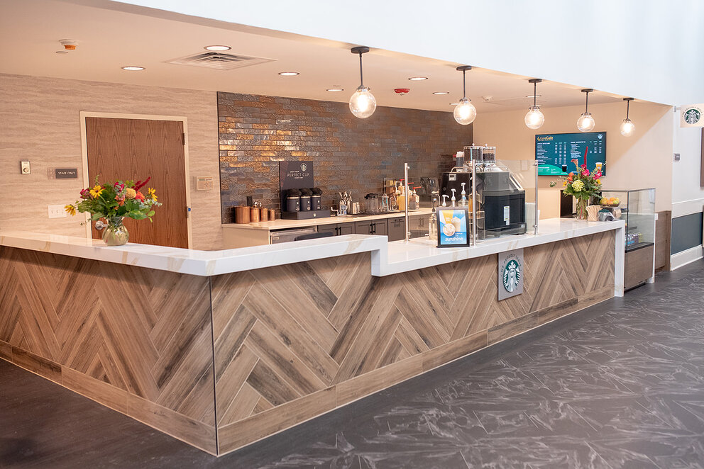 Interior view of a Starbucks coffee bar.