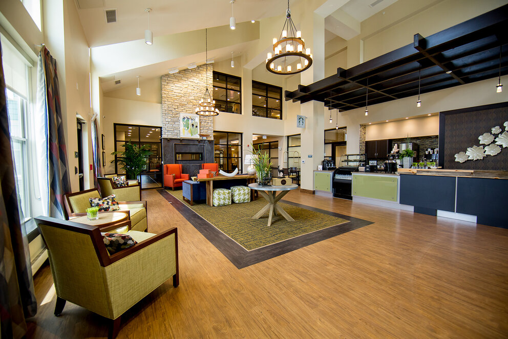 Bright and inviting common area with seating
