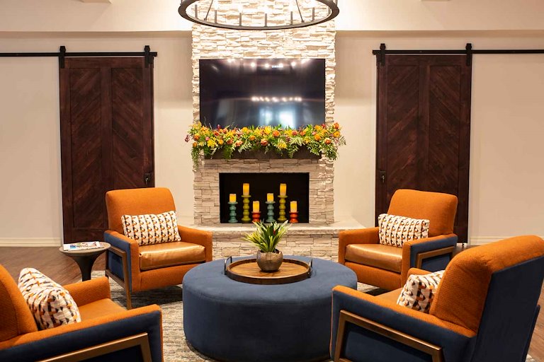 Comfortable sitting area with decorative features.