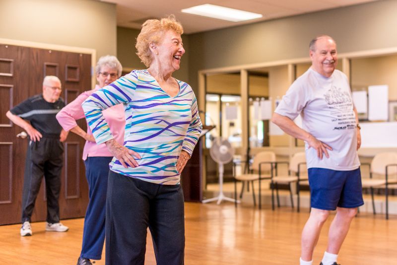 Seniors participating in a dance class
