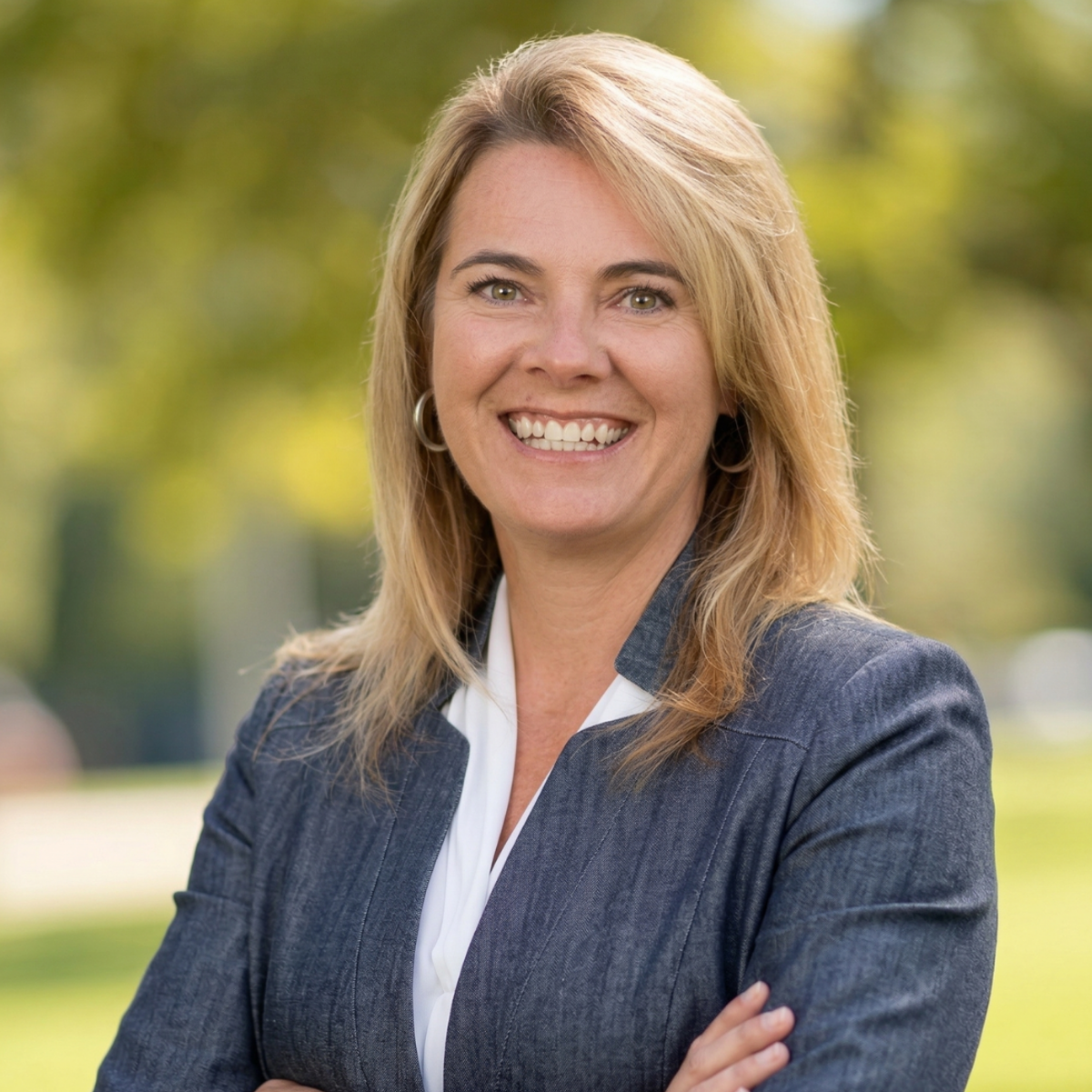 Smiling woman standing in an outdoor space