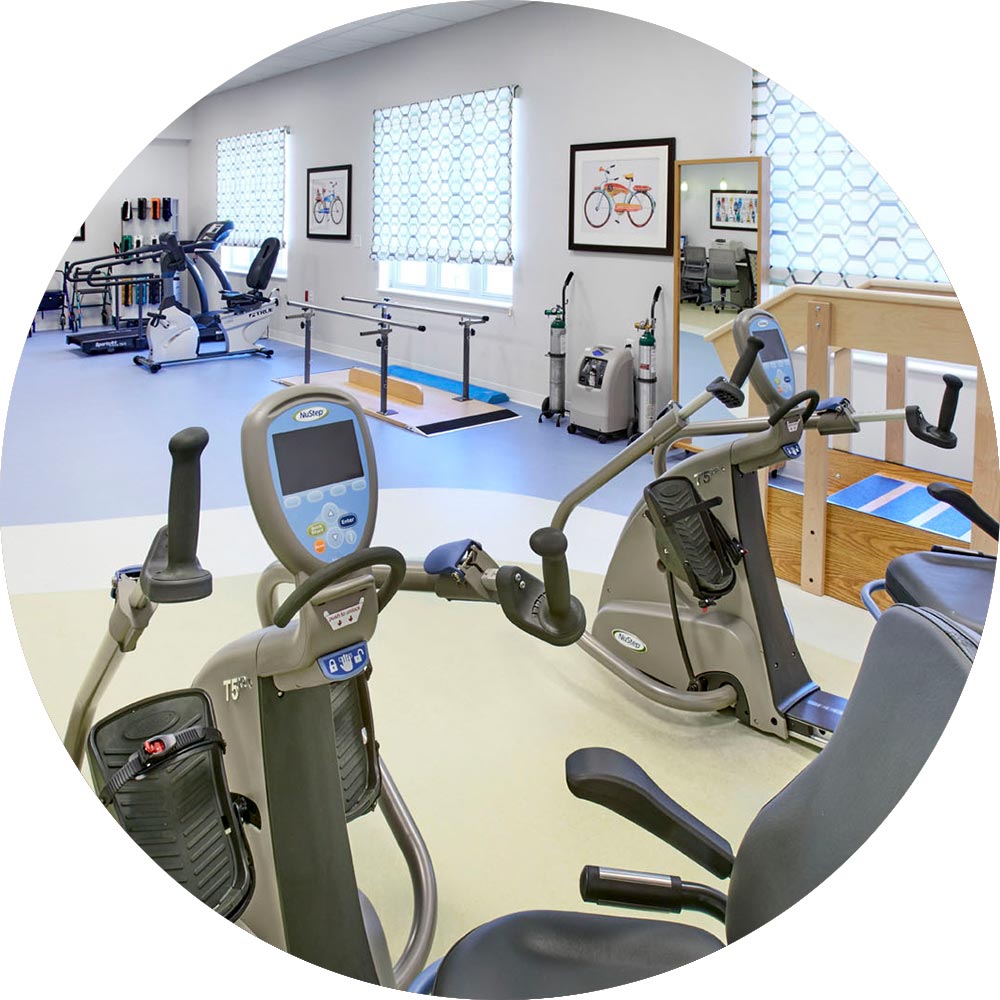 Exercise equipment in a fitness area.