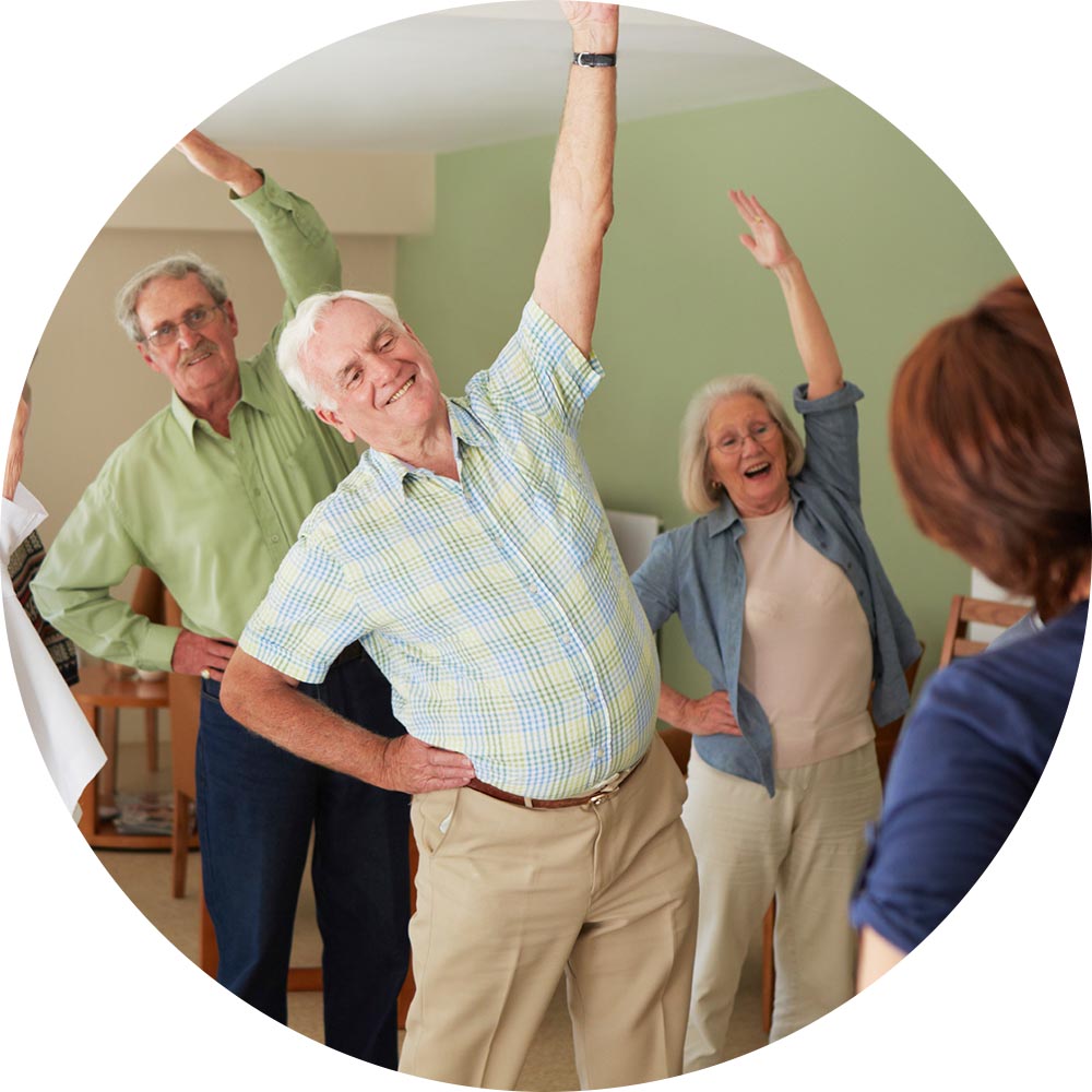 Residents engaging in a fun exercise activity.