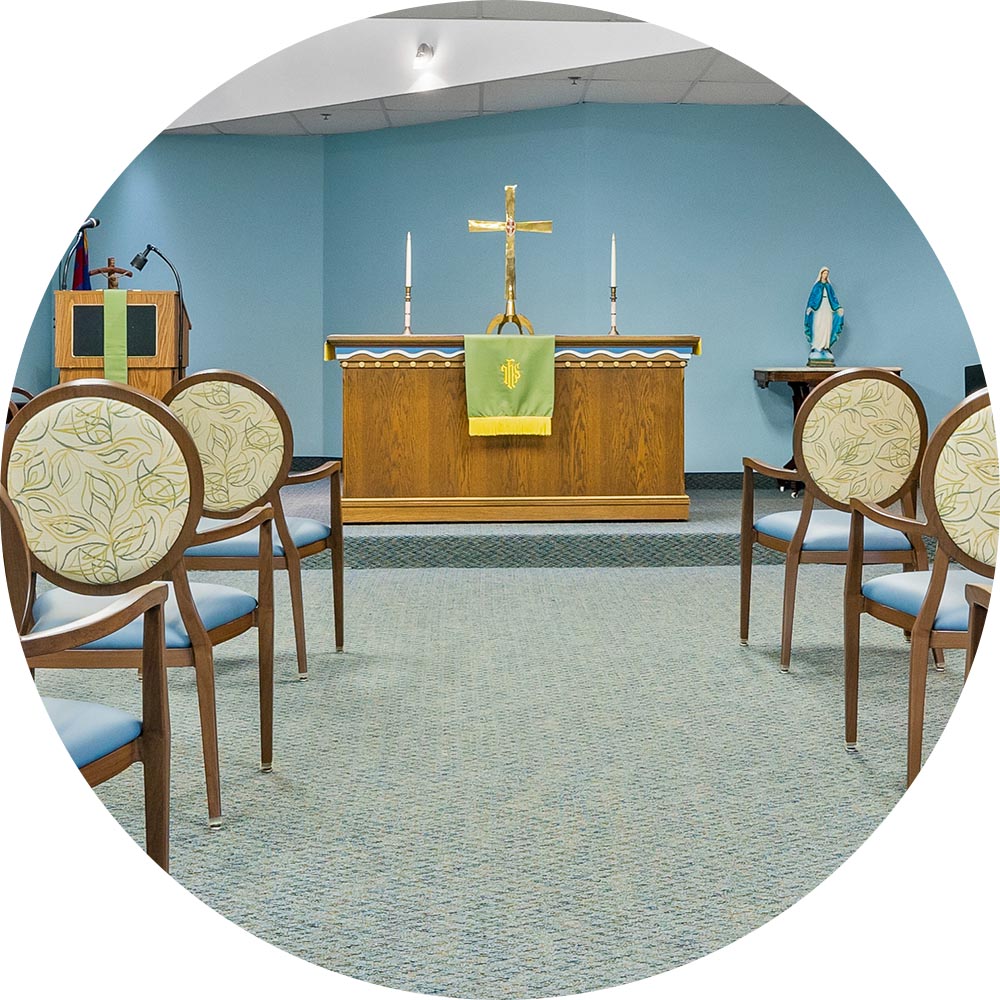 Chapel interior with seating and altar