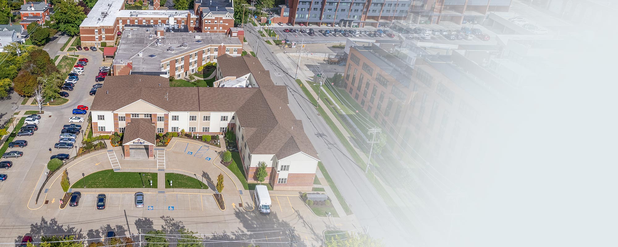 Aerial view of Sarah Reed Senior Living facility.