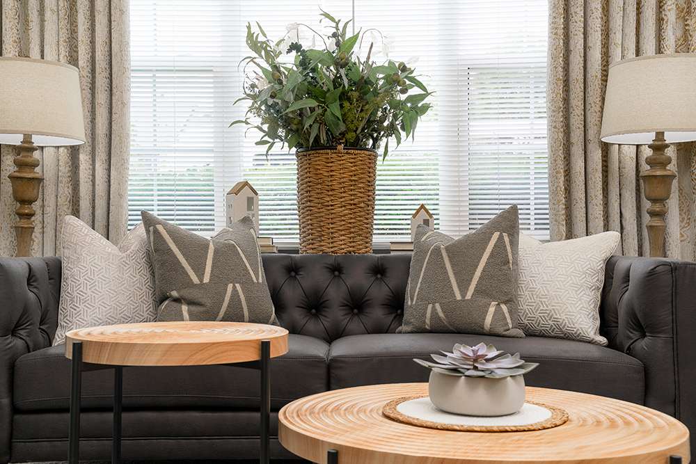 Cozy living area with plants and decorative pillows