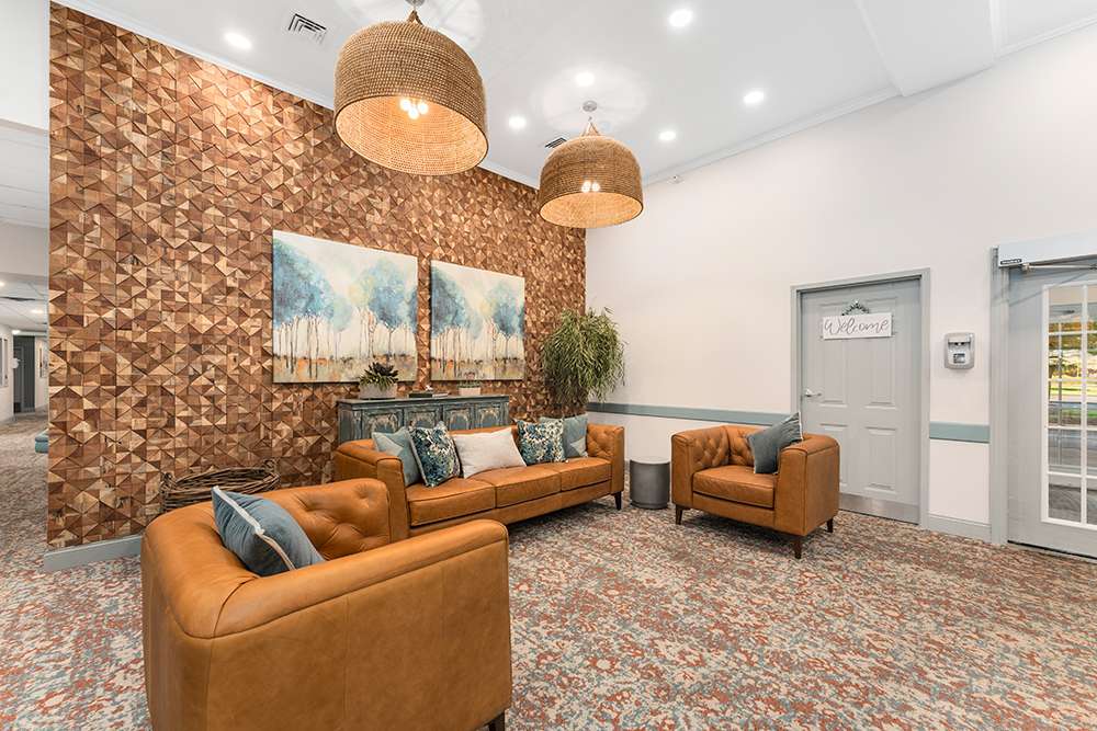 Cozy lobby area with inviting seating and decor