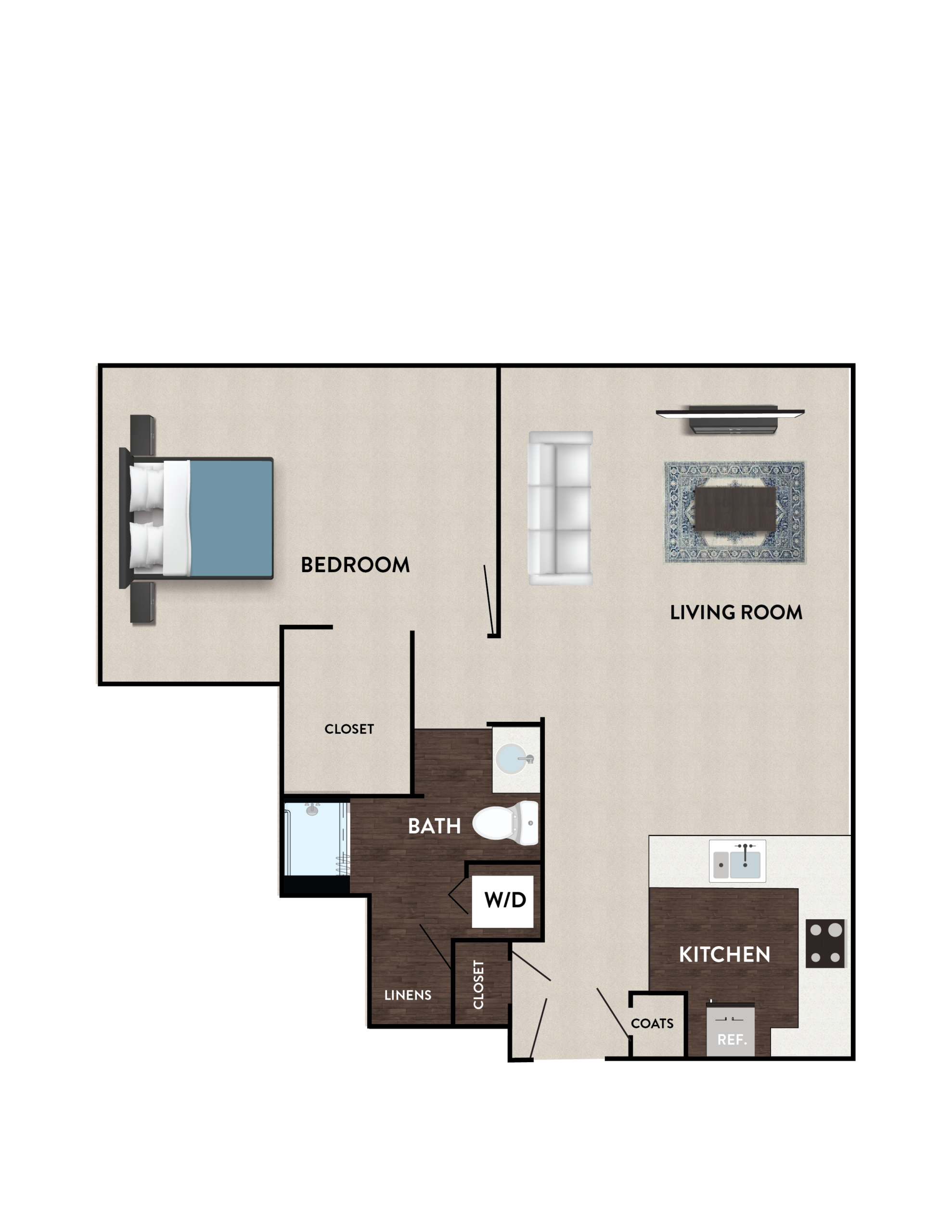 Architectural floor plan showing a living room and kitchen layout