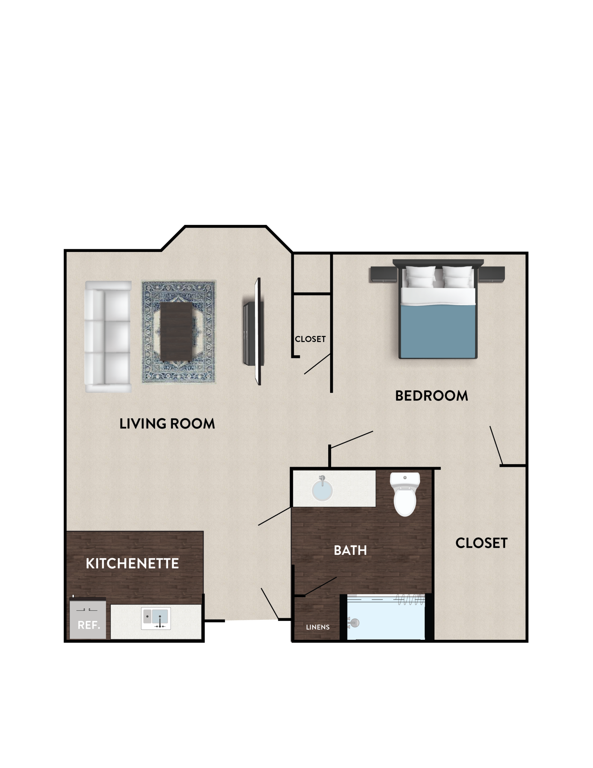 Architectural floor plan of a living unit