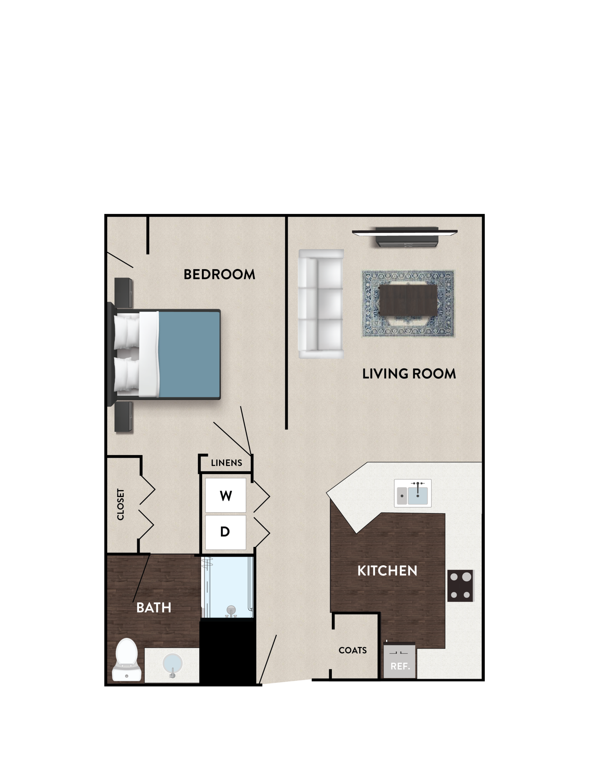 Architectural floor plan of a living space layout