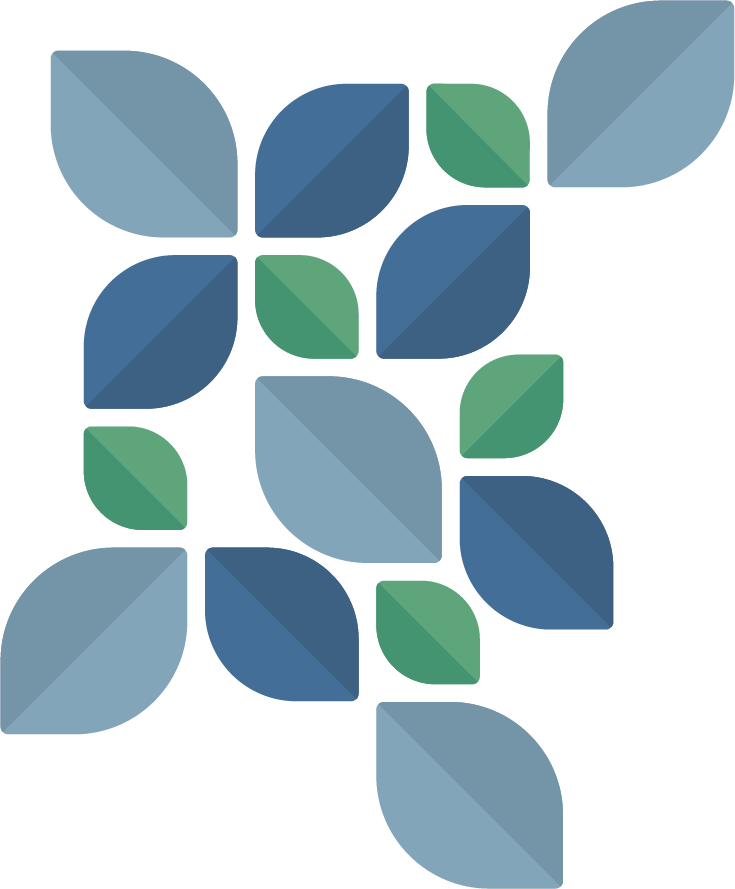 Abstract logo with green and blue leaves