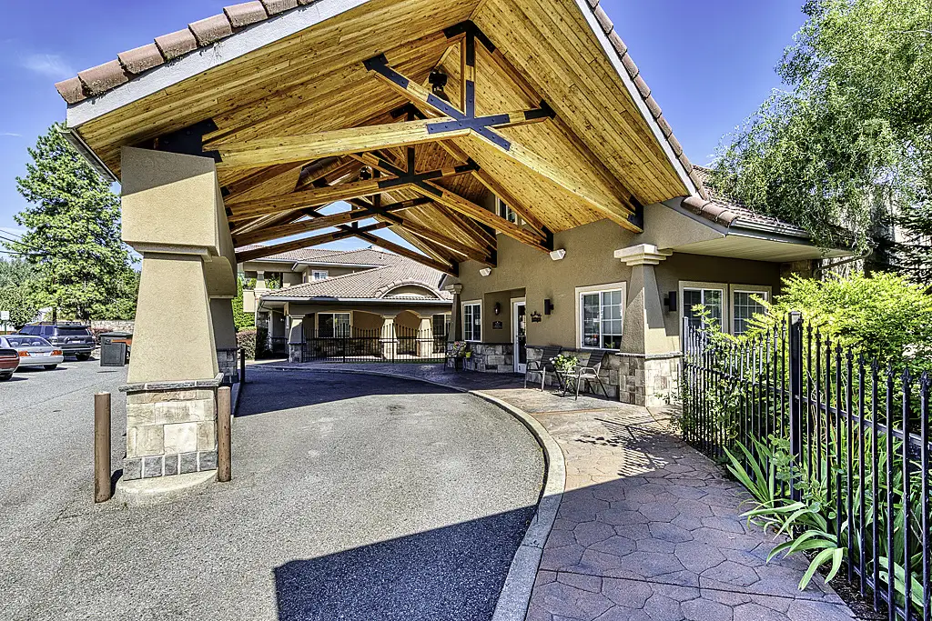 Front entrance of Pinehurst Senior Community with covered driveway