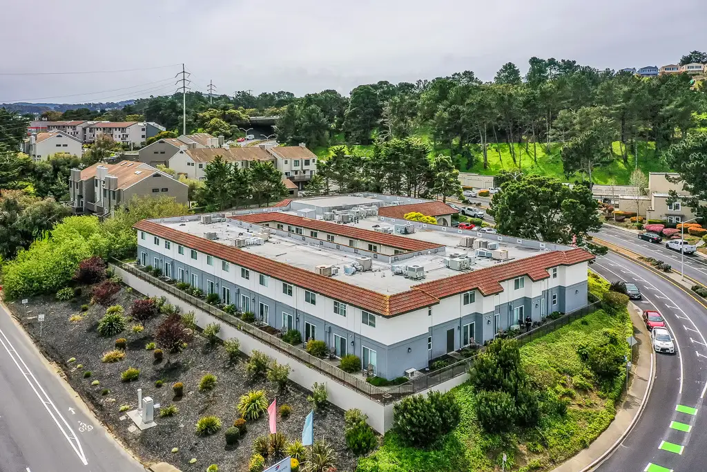 Aerial view of Serra Highlands Senior Living facility exterior