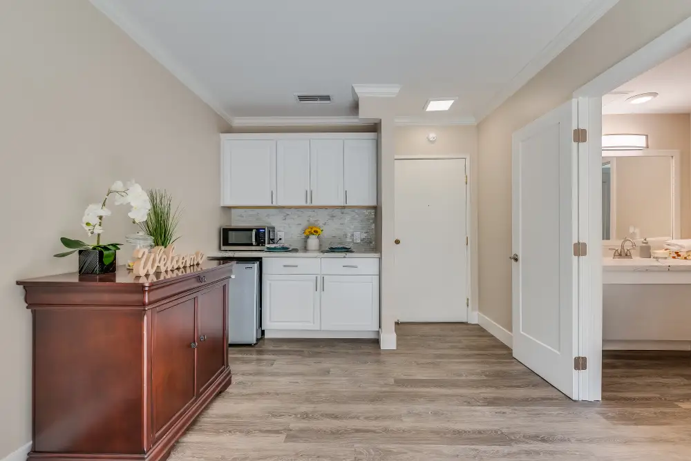 Interior view of a kitchenette area in the senior living facility