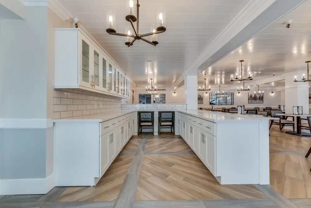 Dining area with modern décor and ample lighting