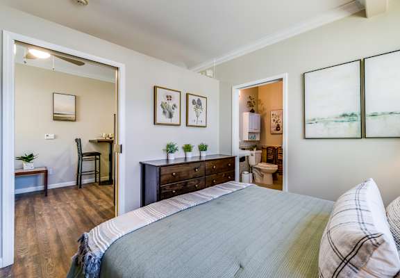 Cozy bedroom with tasteful decor and furnishings