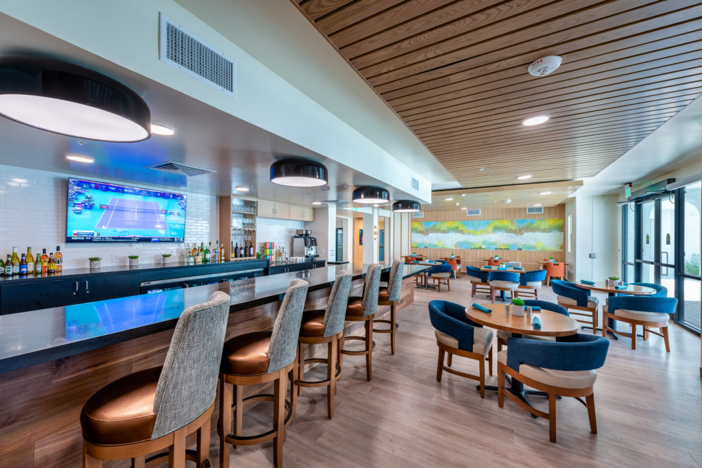 Interior view of a bar area in a nursing home facility