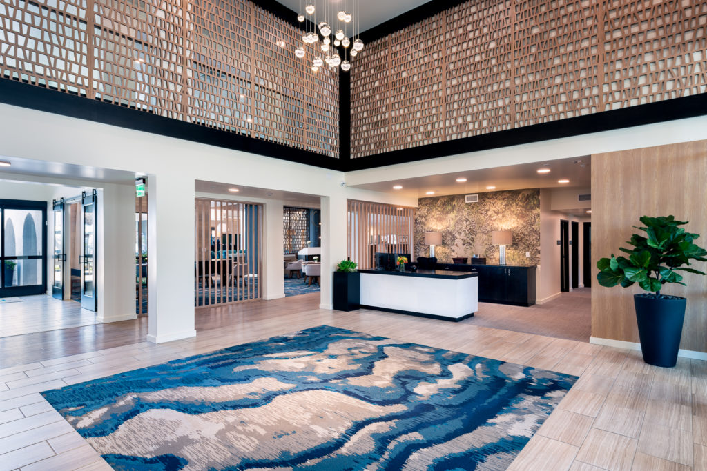 Interior view of a bright lobby with modern decor