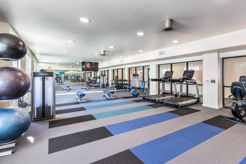 Interior view of a fitness center with equipment