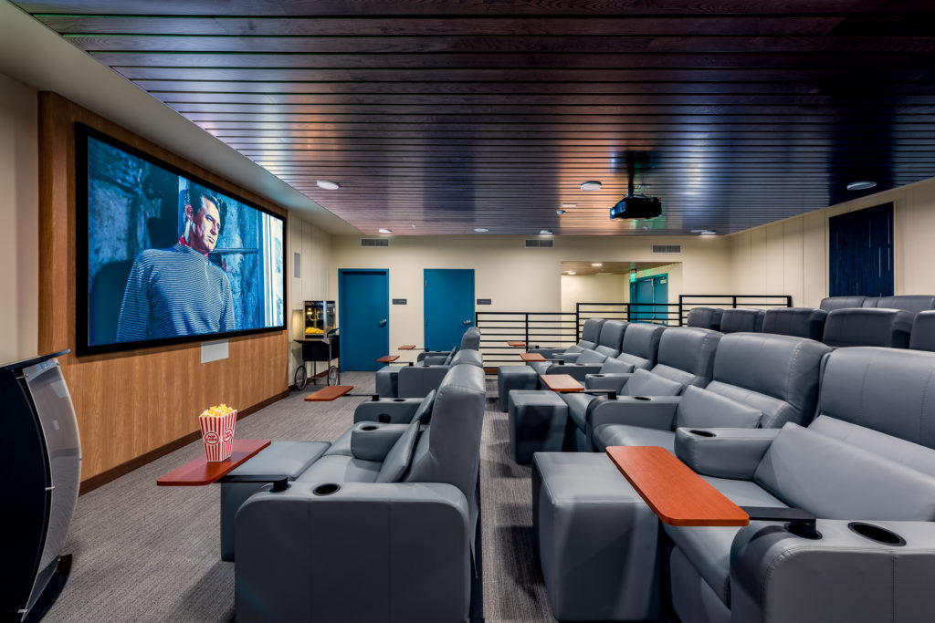 Interior of a movie theater in an assisted living facility