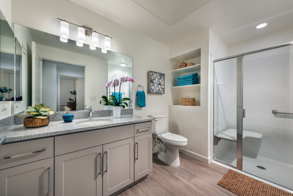 Well-designed bathroom with modern fixtures and decor