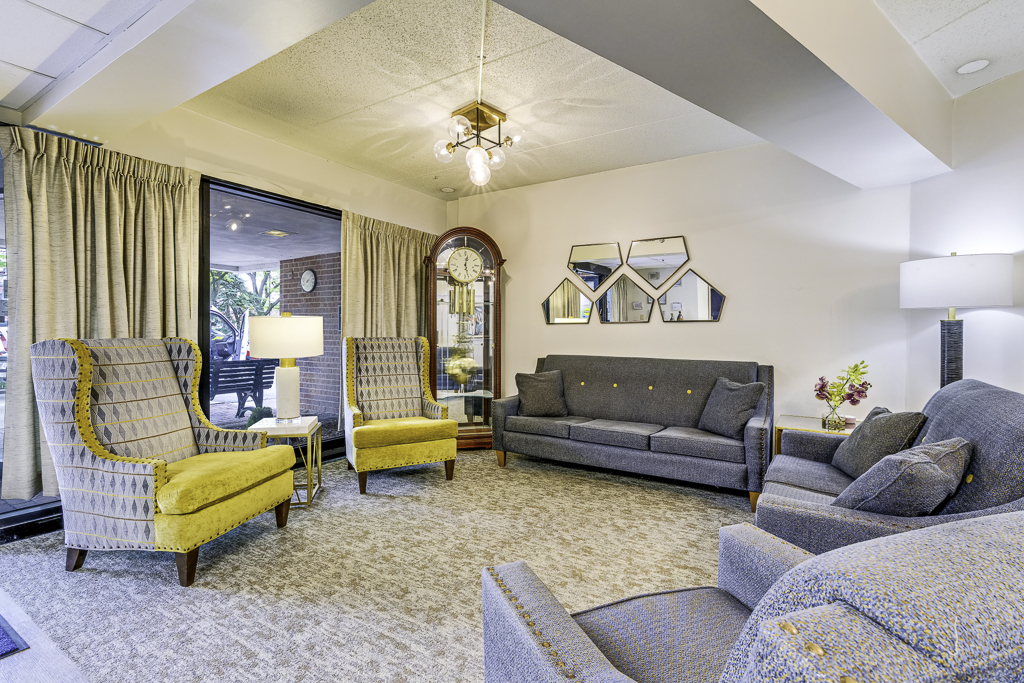 Bright interior common area with comfortable seating
