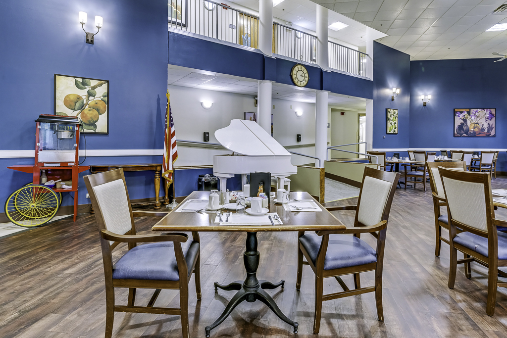 Dining area with tables and decorations