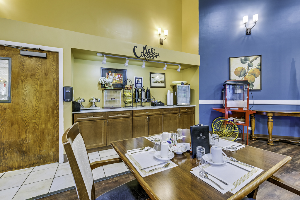 Interior dining area with a coffee bar setup