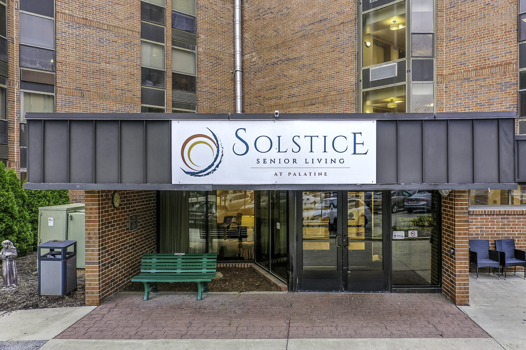 Exterior view of Solstice Senior Living at Palatine building entrance