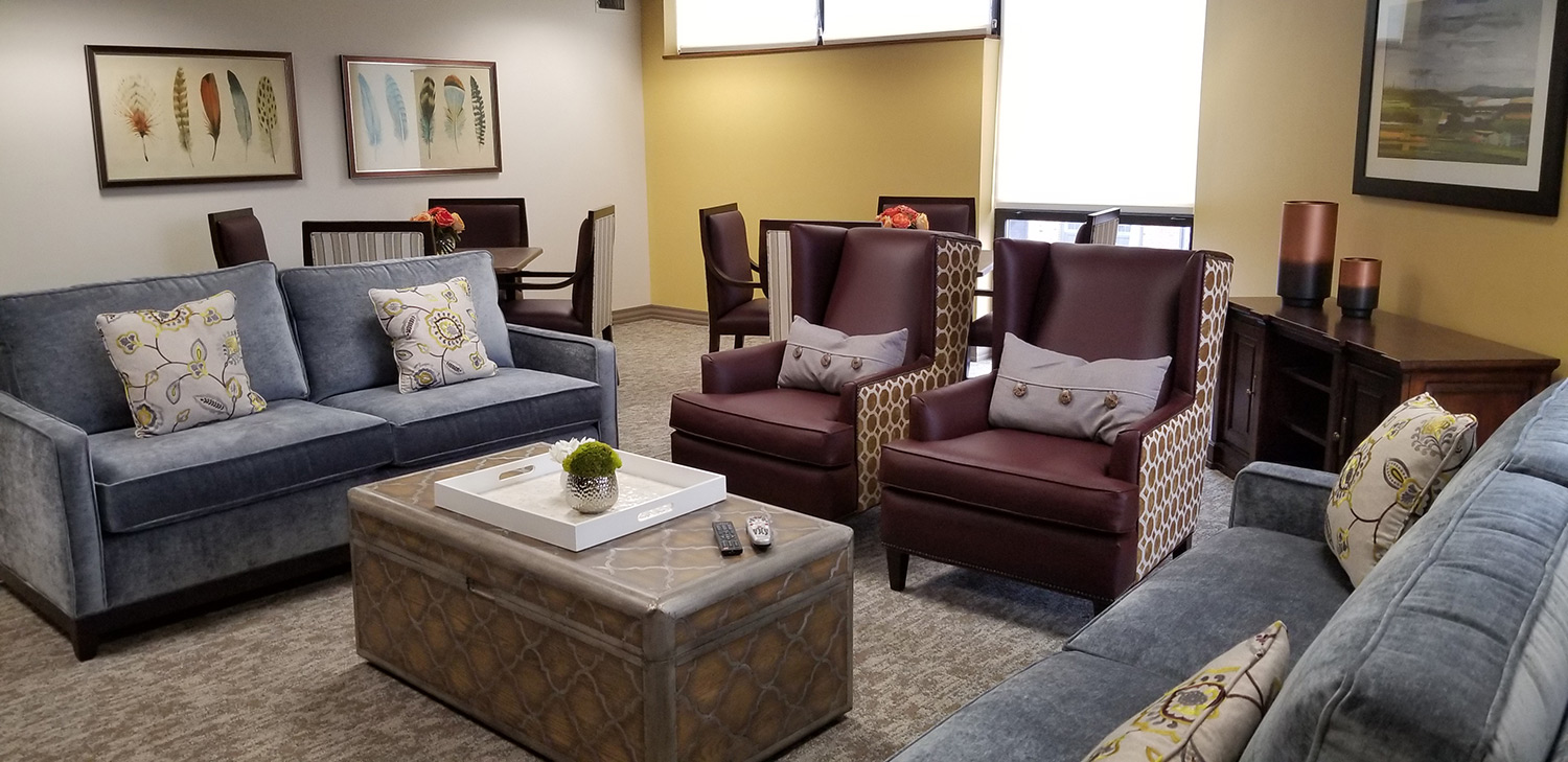 Comfortable common area with seating and decor