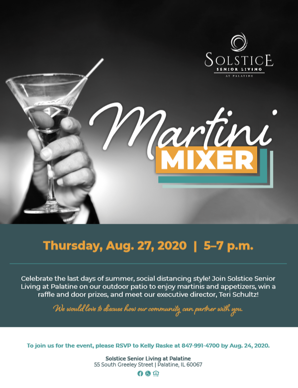 Residents enjoying a martini mixer on the patio