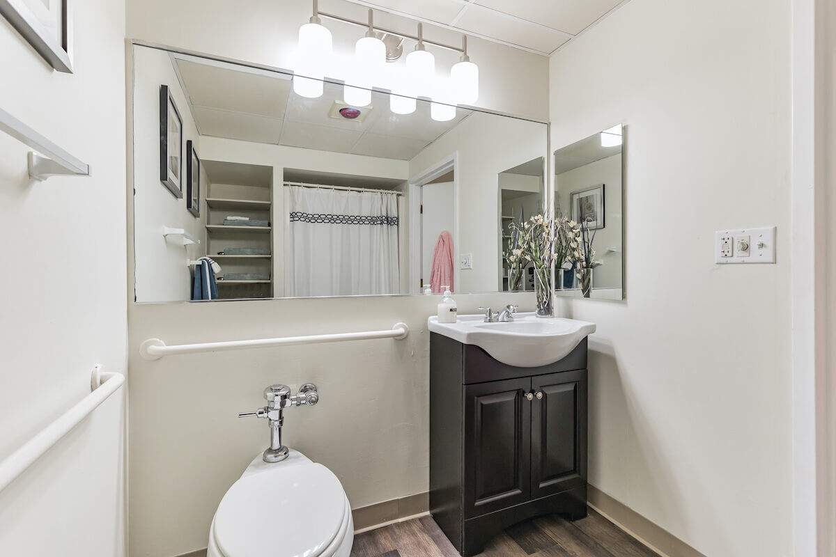 Bright bathroom with modern fixtures and decor