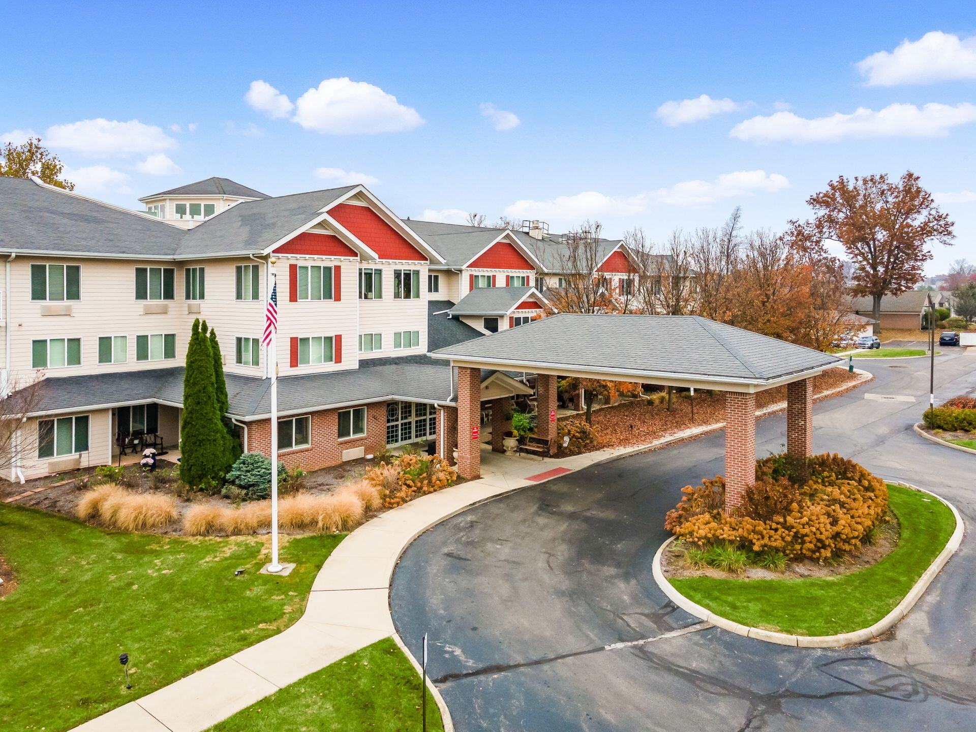Exterior view of assisted living facility entrance