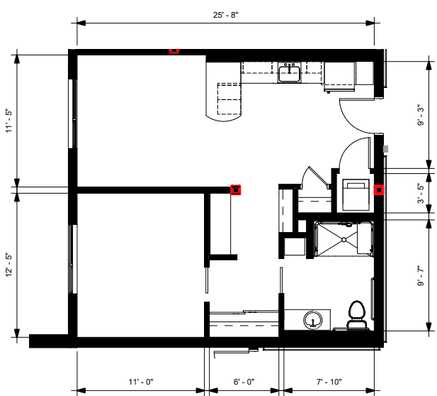 Architectural floor plan of a resident unit