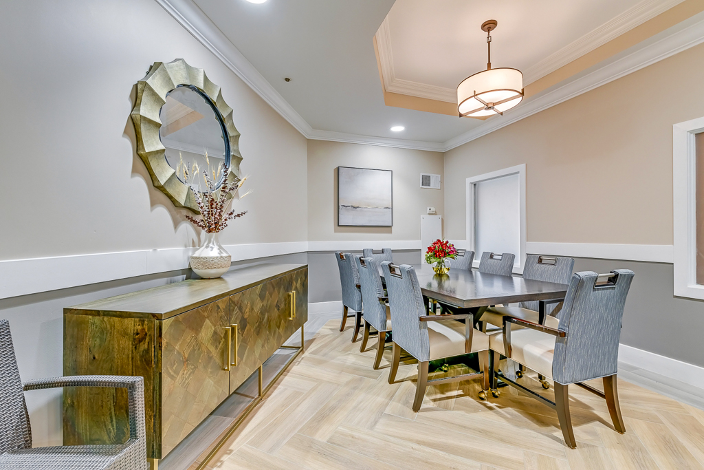 Interior common area with dining table and decorations