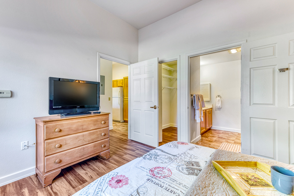 Bright interior view of a resident's bedroom
