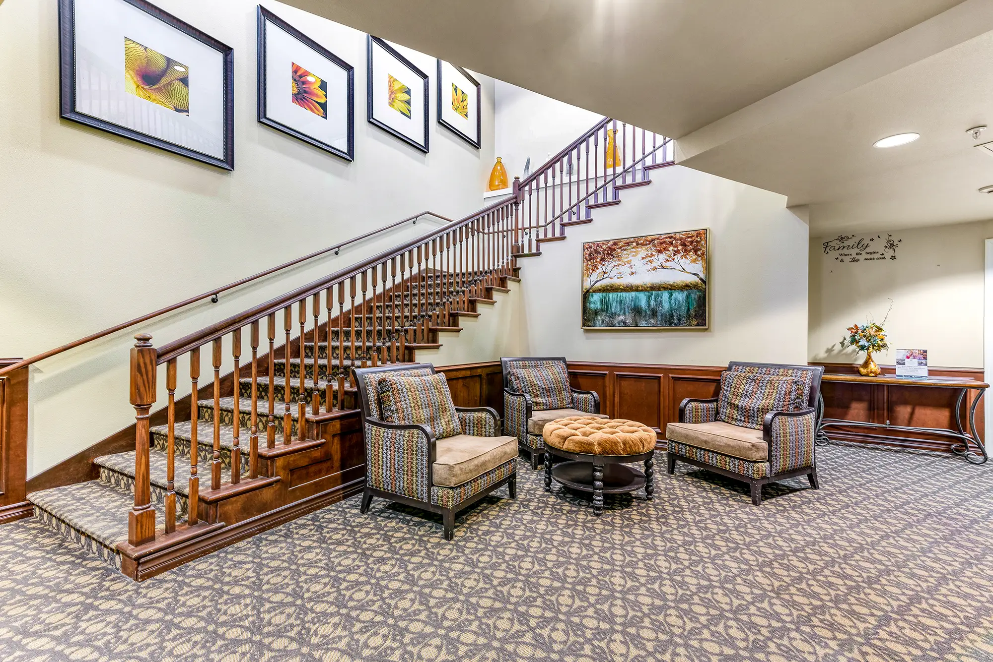 Interior common area with seating and artwork