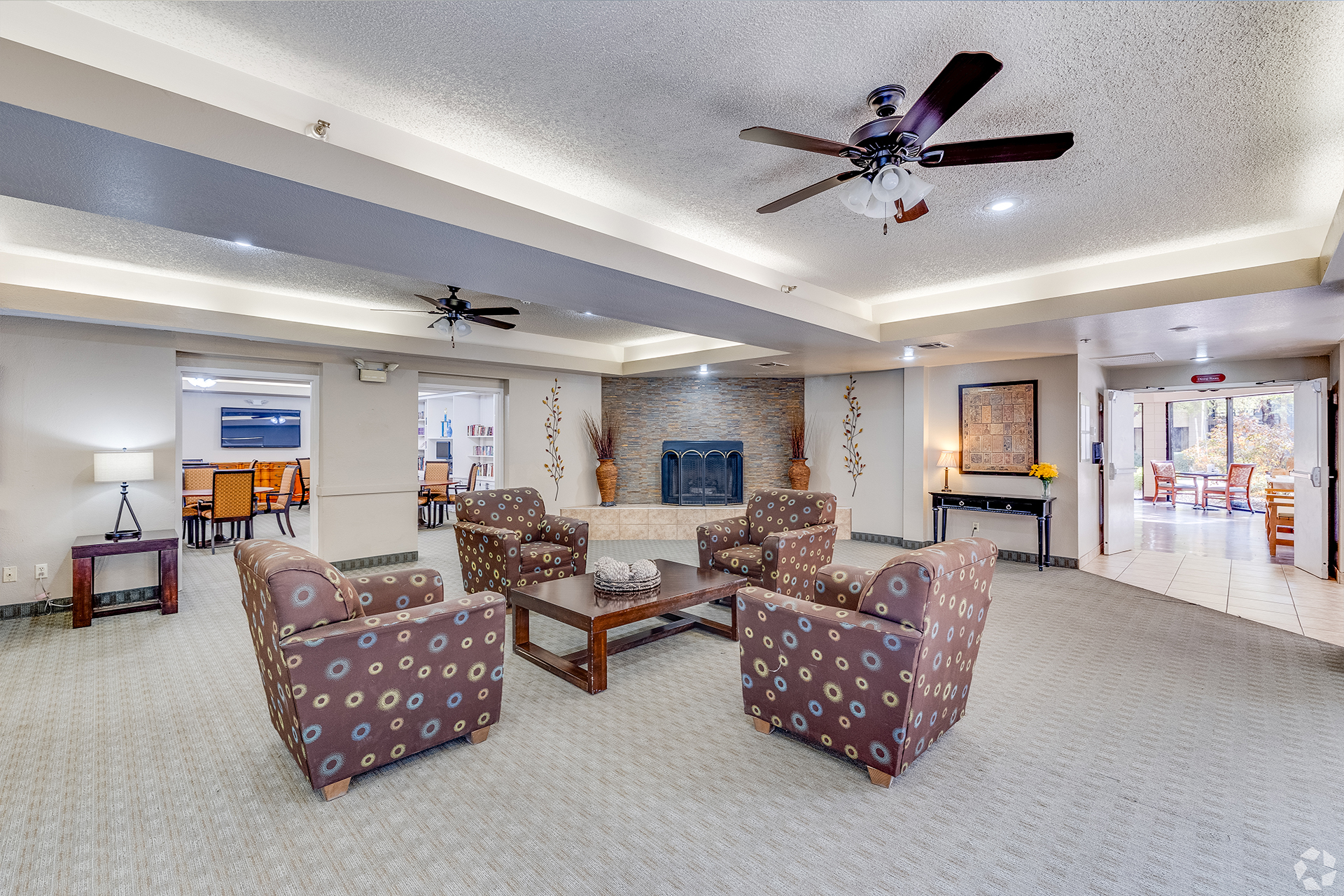 Bright and welcoming common area with seating