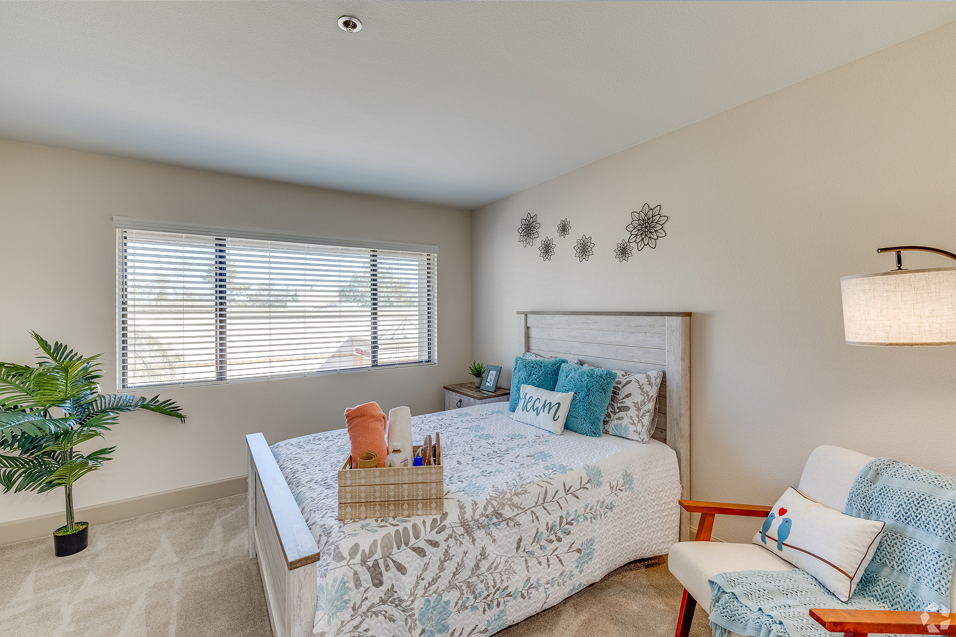 Cozy resident room with bed and decor