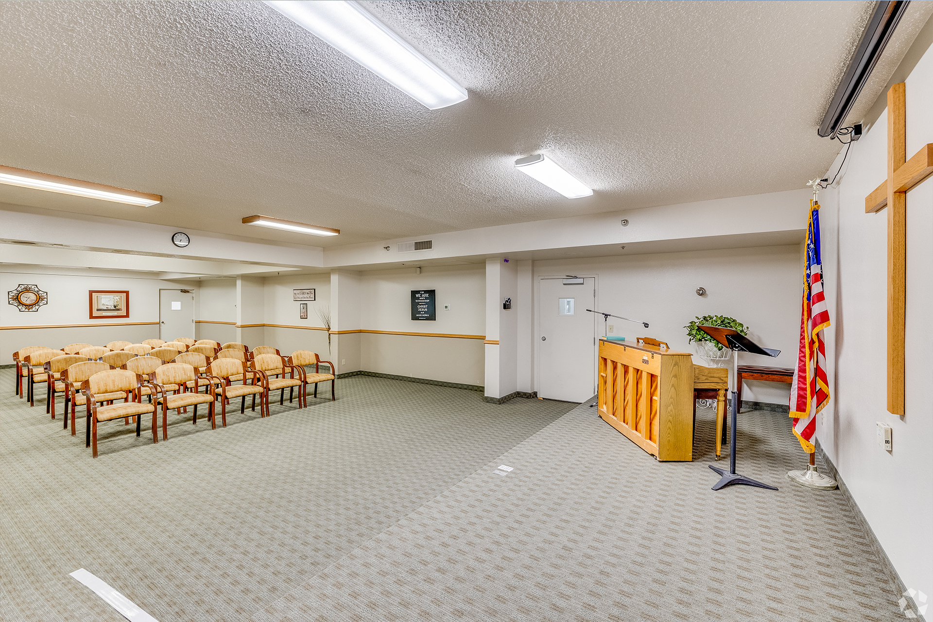 Interior view of a common area with seating