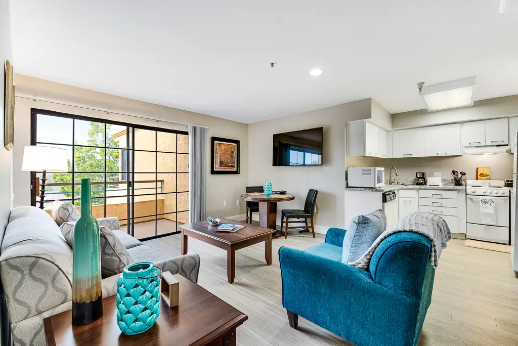 Bright and welcoming living room area in a senior apartment