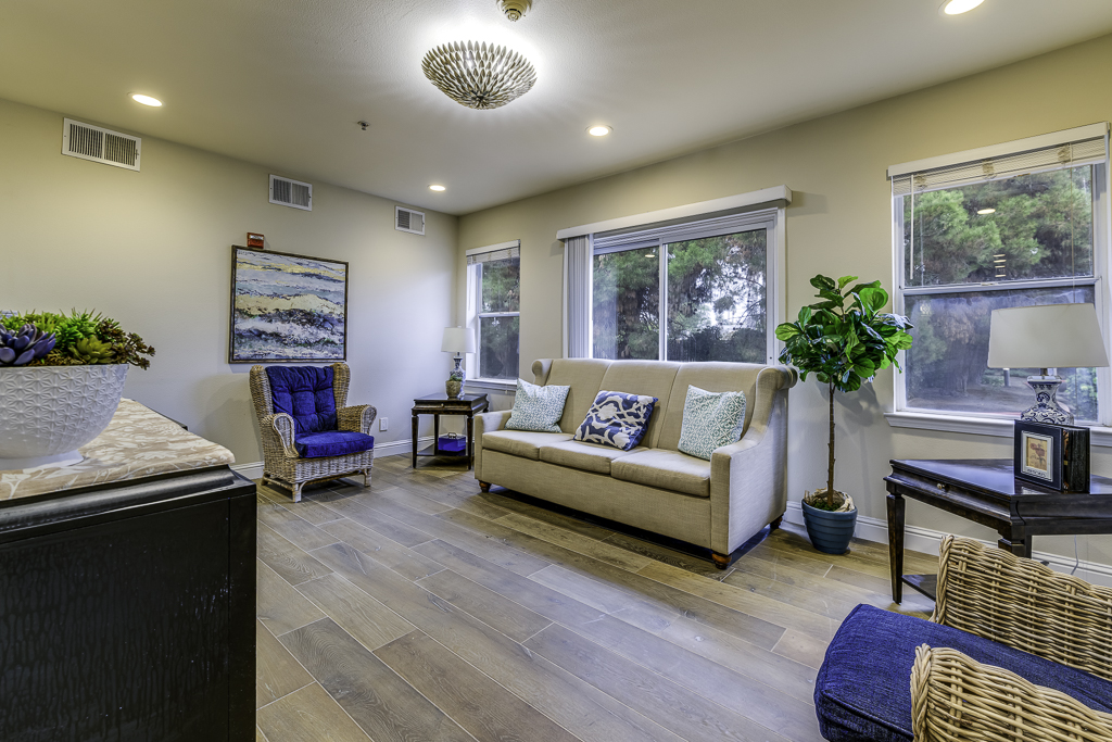 Bright and welcoming common area with seating