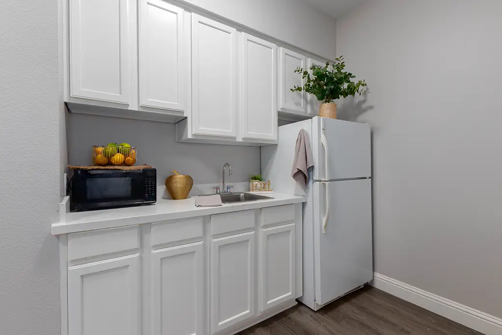 Bright kitchenette in a facility apartment