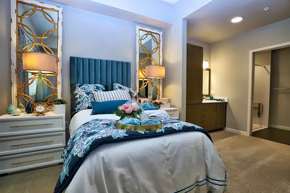 A well-decorated private resident room with elegant furnishings