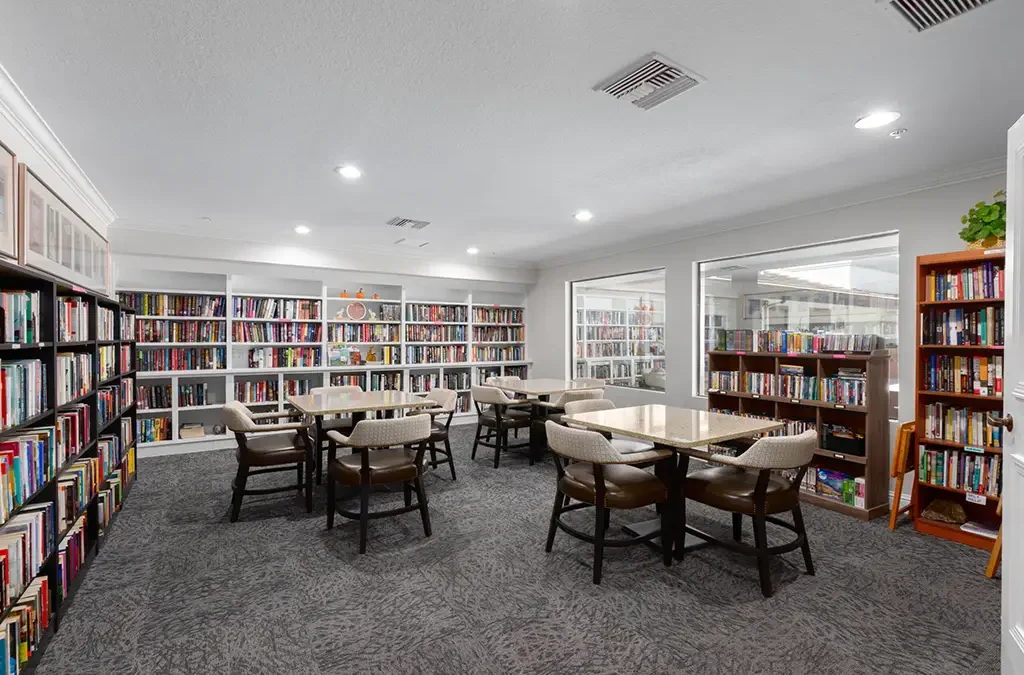 Interior view of a cozy library with bookshelves